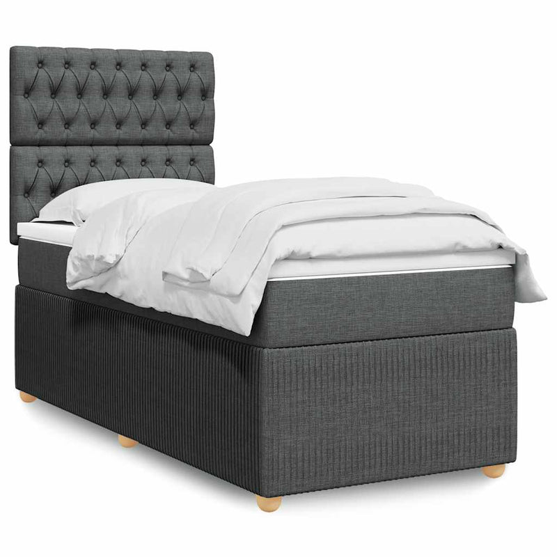 Box Spring Bed with Mattress Dark Grey King Single Fabric Payday Deals