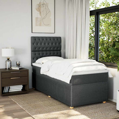 Box Spring Bed with Mattress Dark Grey King Single Fabric Payday Deals