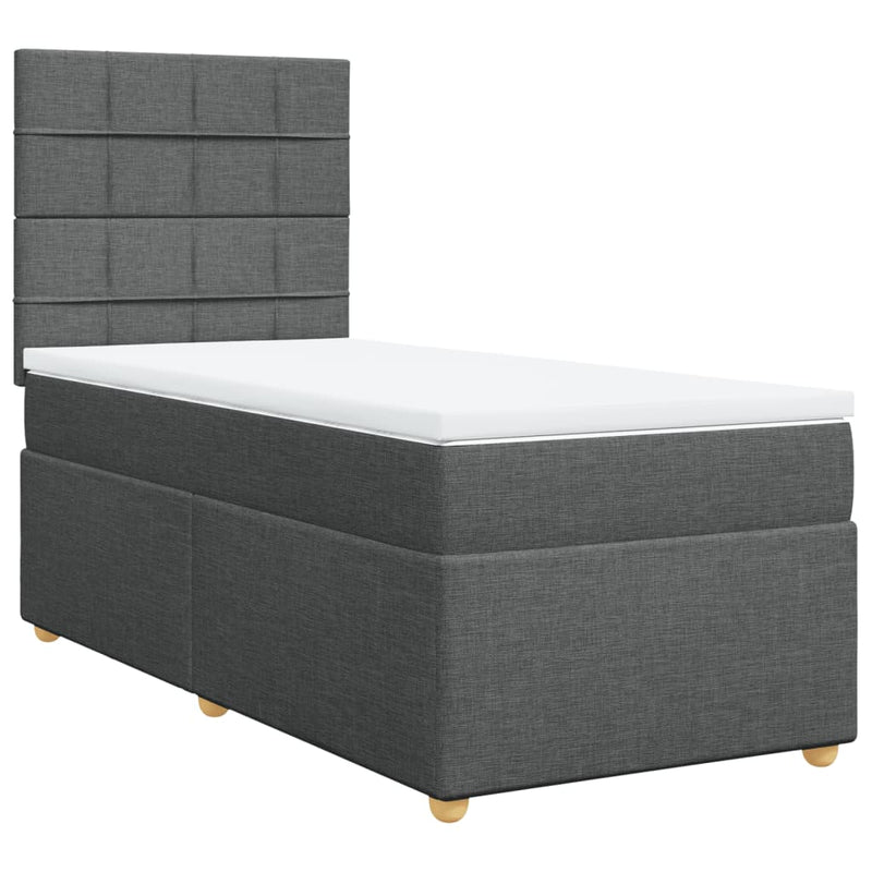 Box Spring Bed with Mattress Dark Grey King Single Fabric Payday Deals
