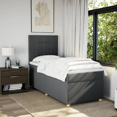 Box Spring Bed with Mattress Dark Grey King Single Fabric Payday Deals