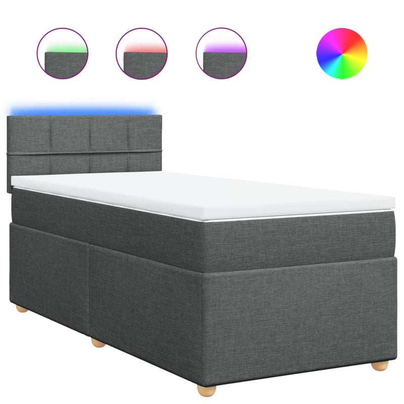 Box Spring Bed with Mattress Dark Grey King Single Fabric Payday Deals