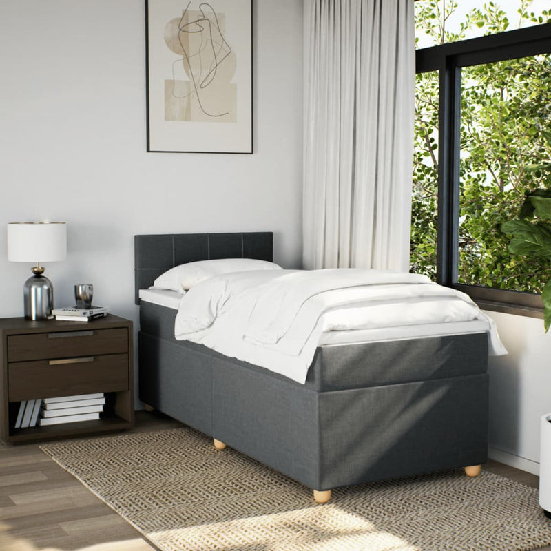 Box Spring Bed with Mattress Dark Grey King Single Fabric Payday Deals