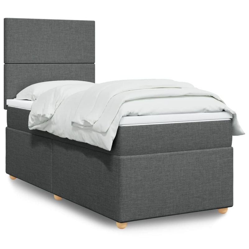 Box Spring Bed with Mattress Dark Grey King Single Fabric Payday Deals