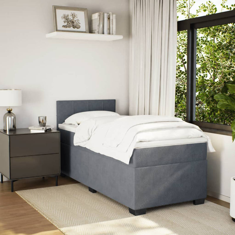 Box Spring Bed with Mattress Dark Grey King Single Fabric Payday Deals