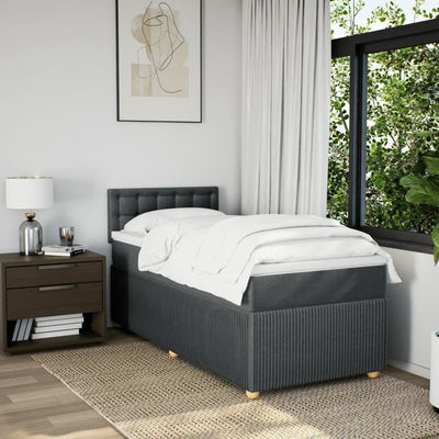 Box Spring Bed with Mattress Dark Grey King Single Fabric Payday Deals
