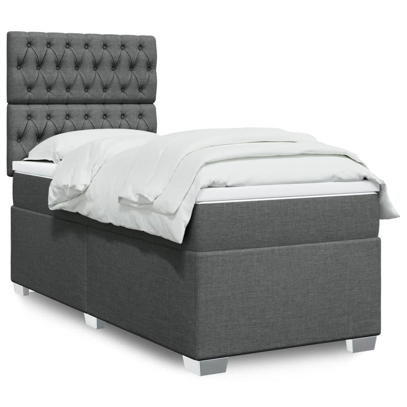 Box Spring Bed with Mattress Dark Grey King Single Fabric Payday Deals