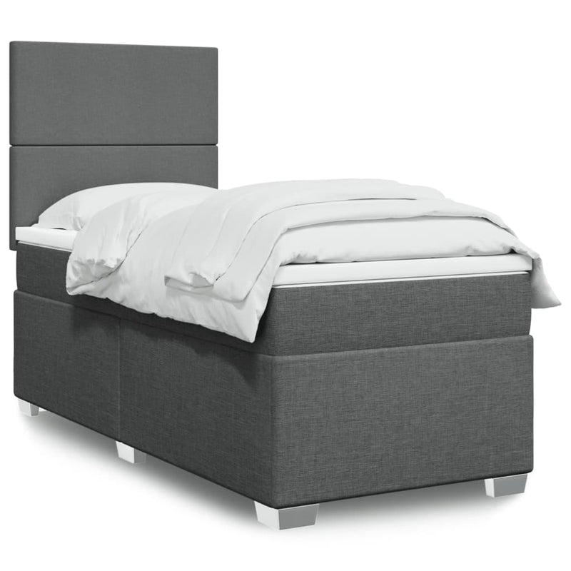 Box Spring Bed with Mattress Dark Grey King Single Fabric Payday Deals