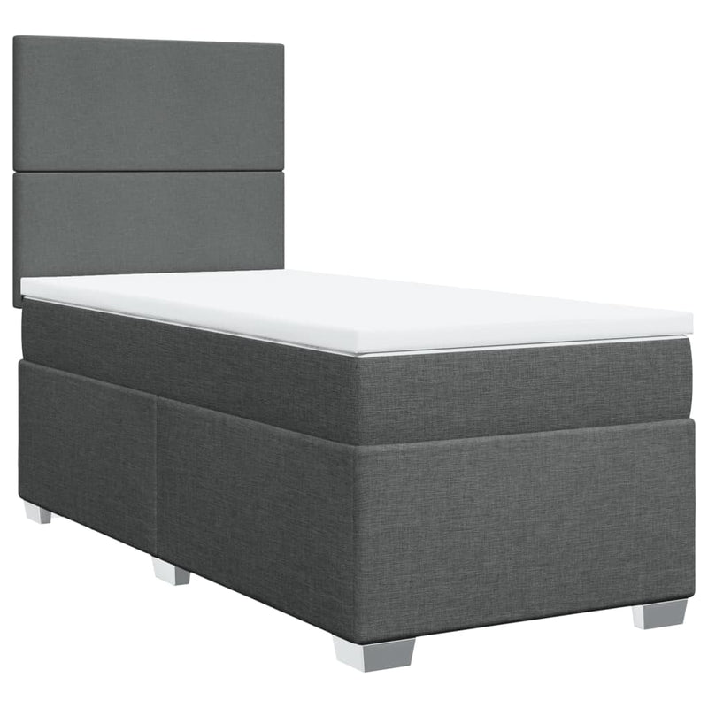 Box Spring Bed with Mattress Dark Grey King Single Fabric Payday Deals