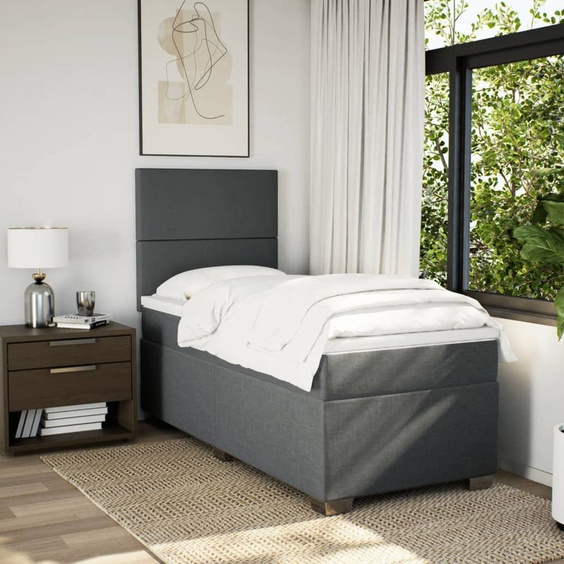 Box Spring Bed with Mattress Dark Grey King Single Fabric Payday Deals