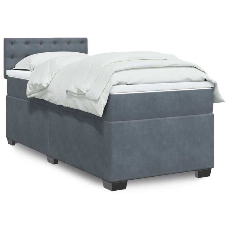 Box Spring Bed with Mattress Dark Grey King Single Fabric Payday Deals