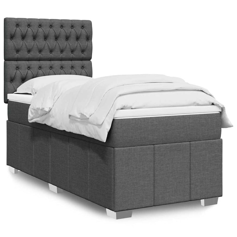Box Spring Bed with Mattress Dark Grey King Single Fabric Payday Deals