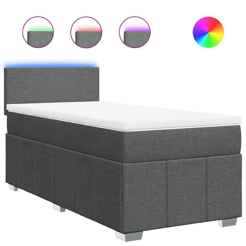 Box Spring Bed with Mattress Dark Grey King Single Fabric Payday Deals