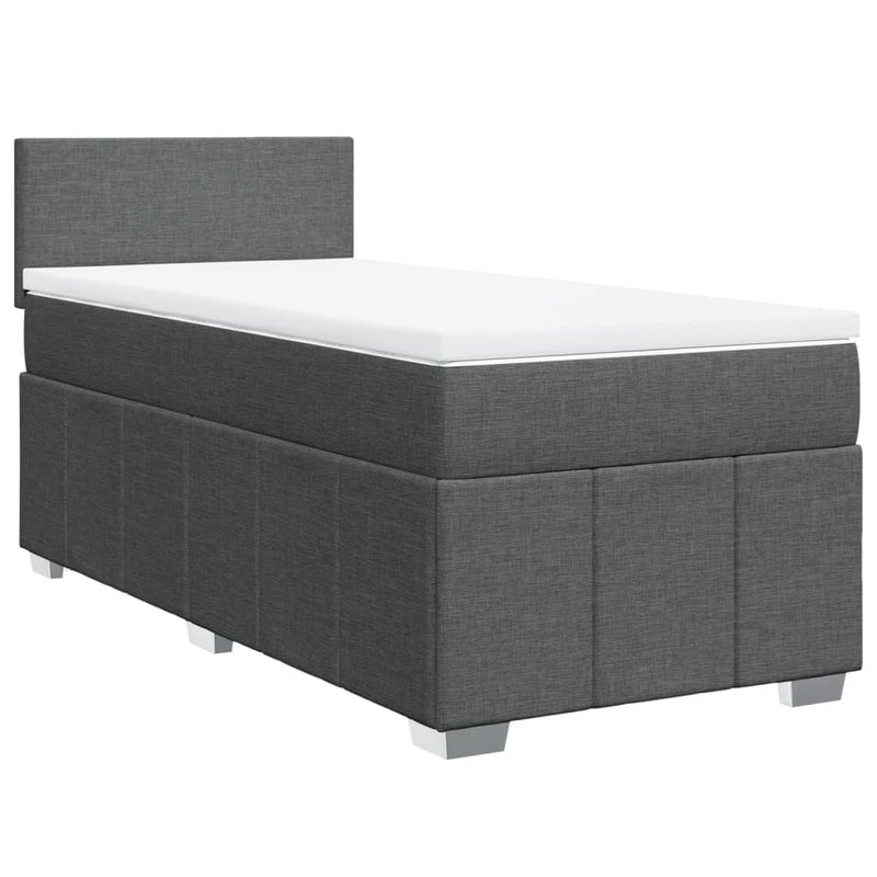 Box Spring Bed with Mattress Dark Grey King Single Fabric Payday Deals
