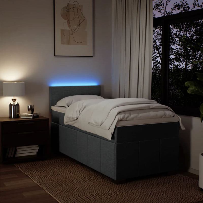 Box Spring Bed with Mattress Dark Grey King Single Fabric Payday Deals