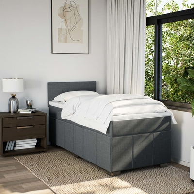Box Spring Bed with Mattress Dark Grey King Single Fabric Payday Deals