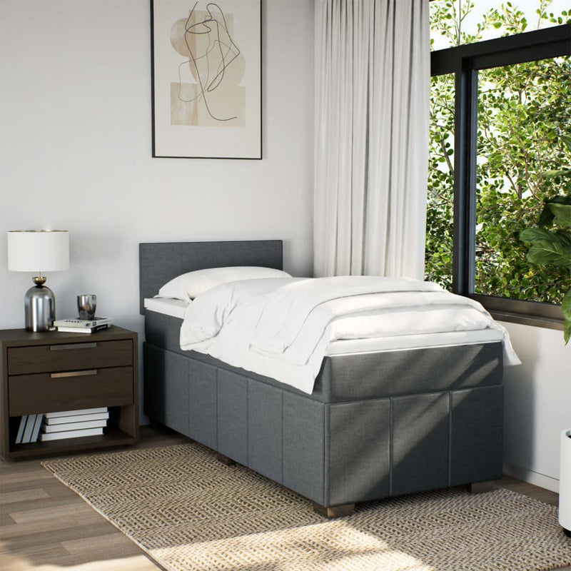 Box Spring Bed with Mattress Dark Grey King Single Fabric Payday Deals
