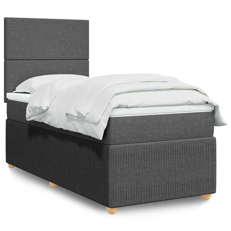 Box Spring Bed with Mattress Dark Grey King Single Fabric Payday Deals