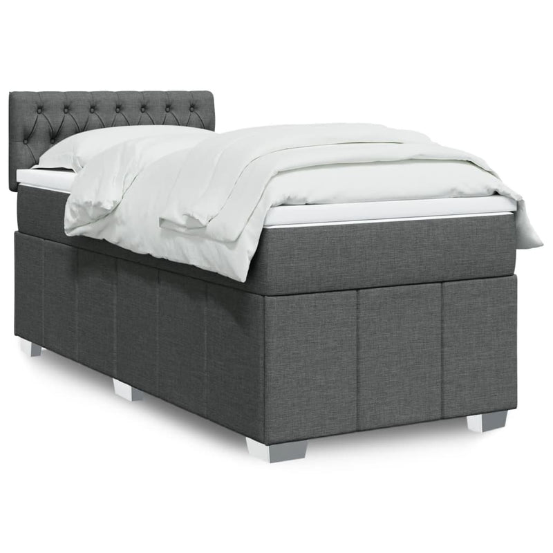 Box Spring Bed with Mattress Dark Grey King Single Fabric Payday Deals