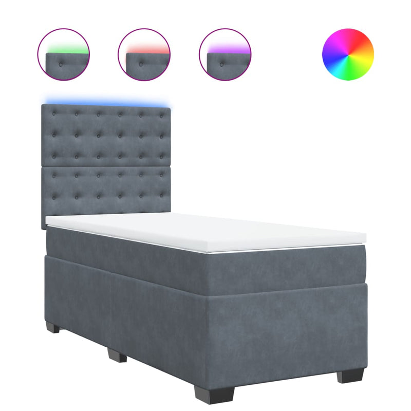 Box Spring Bed with Mattress Dark Grey King Single Velvet Payday Deals