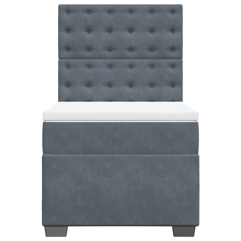 Box Spring Bed with Mattress Dark Grey King Single Velvet Payday Deals