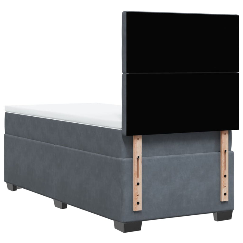 Box Spring Bed with Mattress Dark Grey King Single Velvet Payday Deals