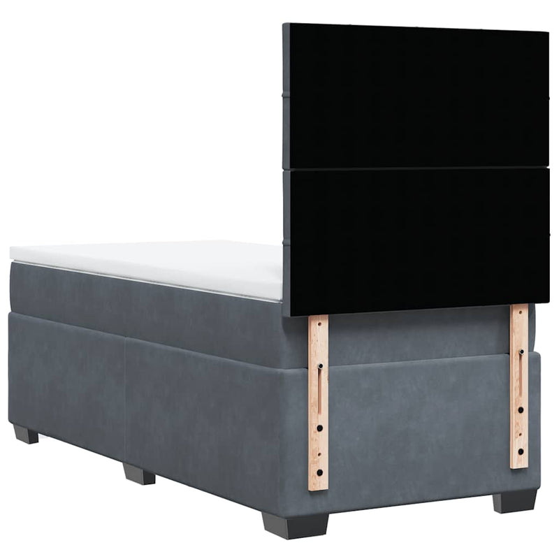 Box Spring Bed with Mattress Dark Grey King Single Velvet Payday Deals