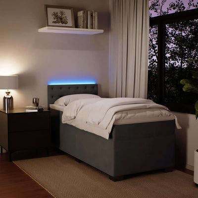 Box Spring Bed with Mattress Dark Grey King Single Velvet Payday Deals