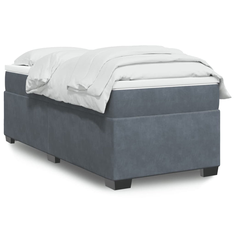 Box Spring Bed with Mattress Dark Grey King Single Velvet Payday Deals