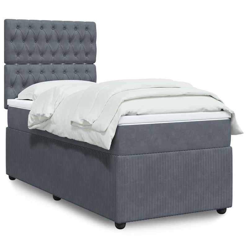 Box Spring Bed with Mattress Dark Grey King Single Velvet Payday Deals