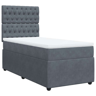 Box Spring Bed with Mattress Dark Grey King Single Velvet Payday Deals