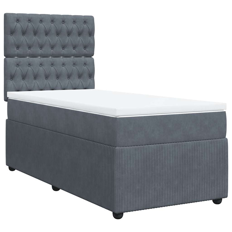 Box Spring Bed with Mattress Dark Grey King Single Velvet Payday Deals