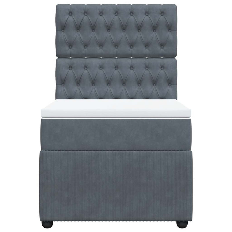 Box Spring Bed with Mattress Dark Grey King Single Velvet Payday Deals
