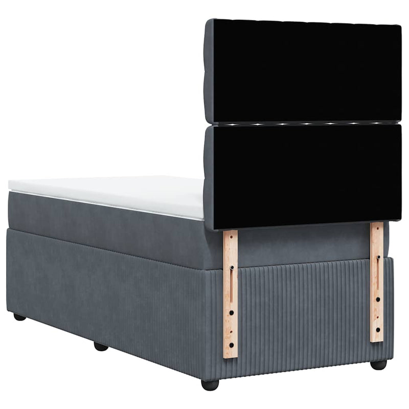 Box Spring Bed with Mattress Dark Grey King Single Velvet Payday Deals