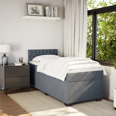 Box Spring Bed with Mattress Dark Grey King Single Velvet Payday Deals