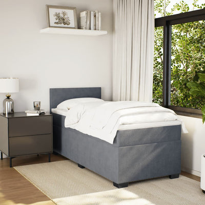 Box Spring Bed with Mattress Dark Grey King Single Velvet Payday Deals
