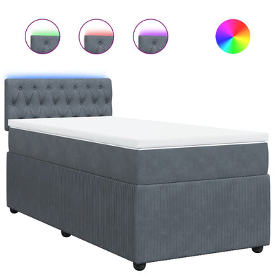 Box Spring Bed with Mattress Dark Grey King Single Velvet Payday Deals