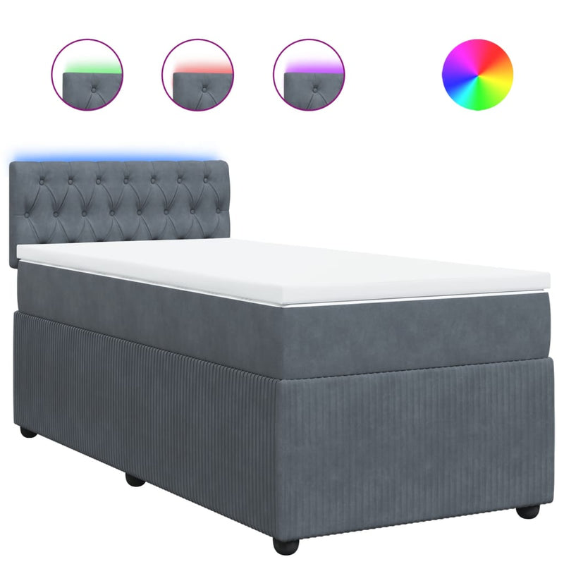 Box Spring Bed with Mattress Dark Grey King Single Velvet Payday Deals