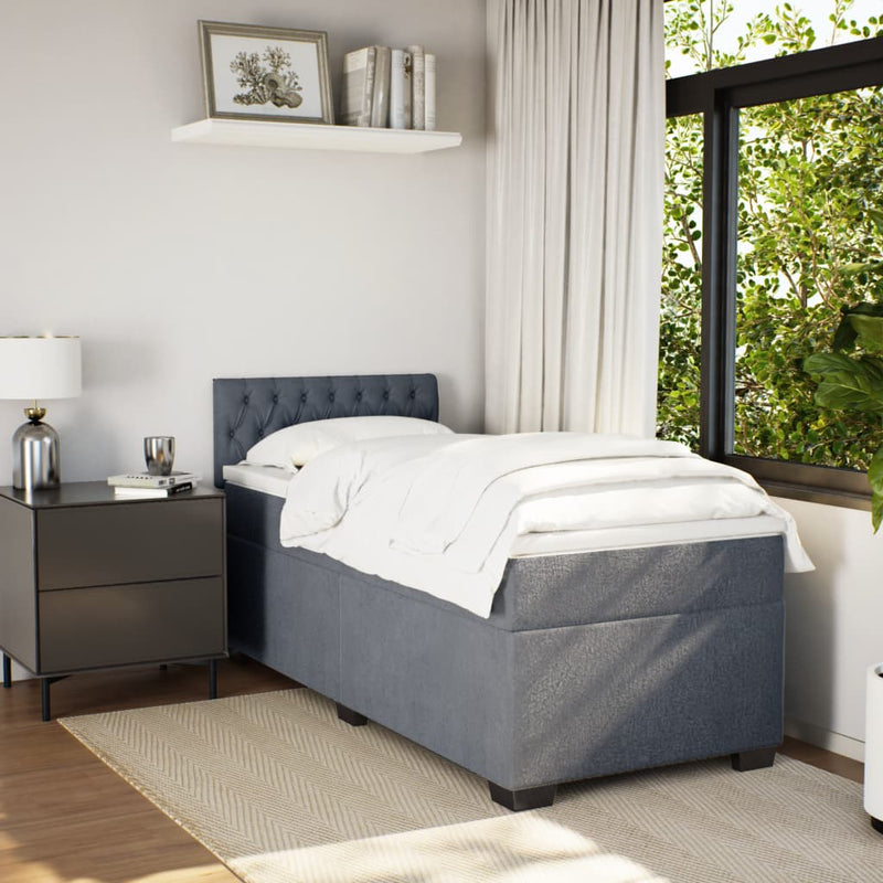 Box Spring Bed with Mattress Dark Grey King Single Velvet Payday Deals