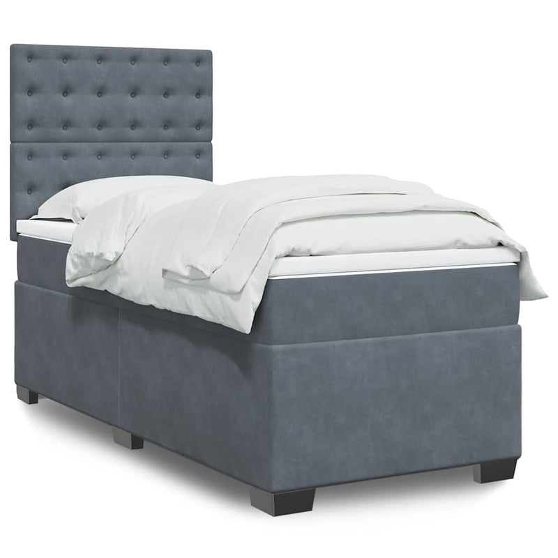 Box Spring Bed with Mattress Dark Grey King Single Velvet Payday Deals