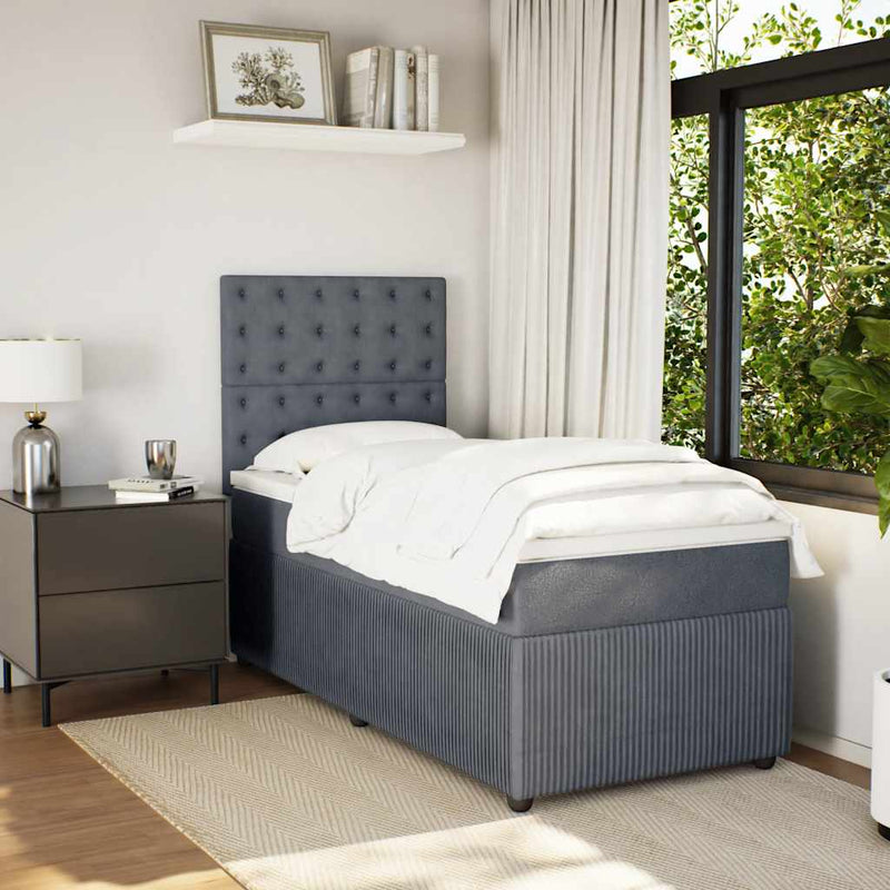 Box Spring Bed with Mattress Dark Grey King Single Velvet Payday Deals