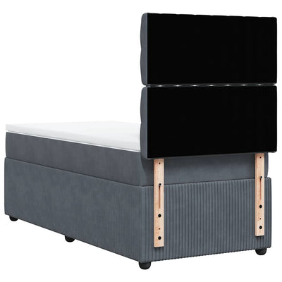 Box Spring Bed with Mattress Dark Grey King Single Velvet Payday Deals