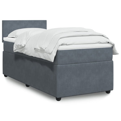 Box Spring Bed with Mattress Dark Grey King Single Velvet