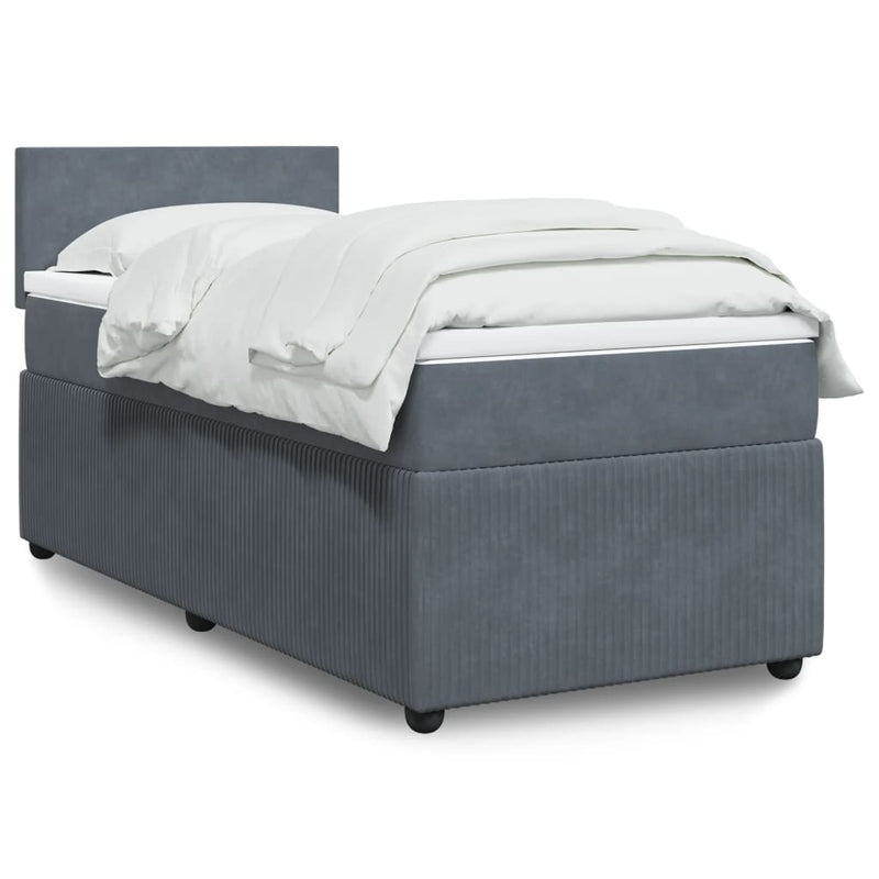 Box Spring Bed with Mattress Dark Grey King Single Velvet Payday Deals