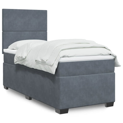 Box Spring Bed with Mattress Dark Grey King Single Velvet