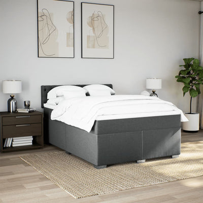 Box Spring Bed with Mattress Dark Grey Queen Fabric Payday Deals