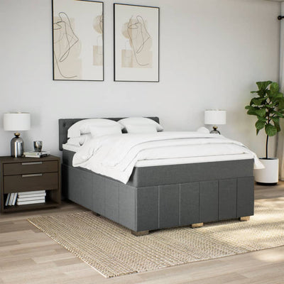 Box Spring Bed with Mattress Dark Grey Queen Fabric Payday Deals
