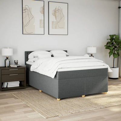 Box Spring Bed with Mattress Dark Grey Queen Fabric Payday Deals