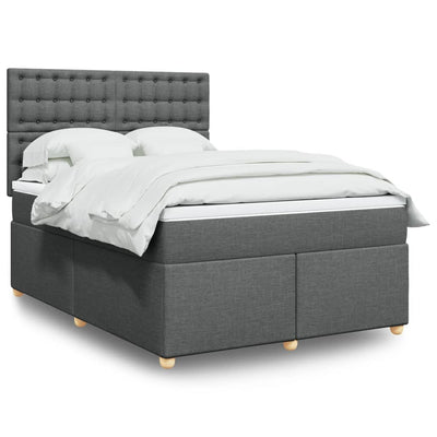 Box Spring Bed with Mattress Dark Grey Queen Fabric