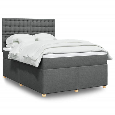 Box Spring Bed with Mattress Dark Grey Queen Fabric