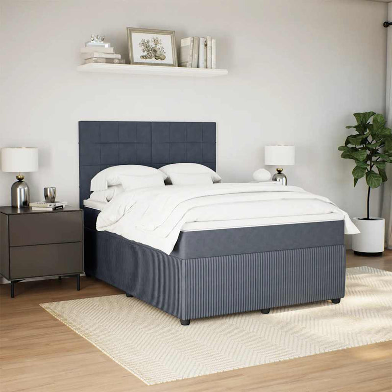 Box Spring Bed with Mattress Dark Grey Queen Velvet Payday Deals